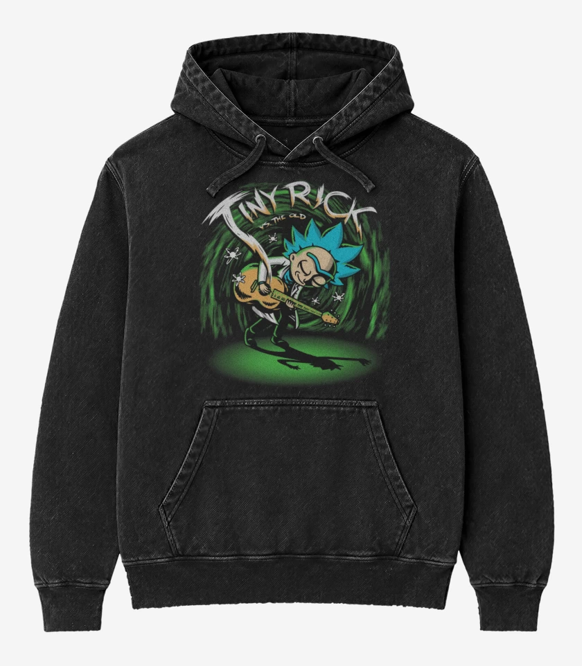 Poleron Canguro Acid Wash Negro de Tiny Rick