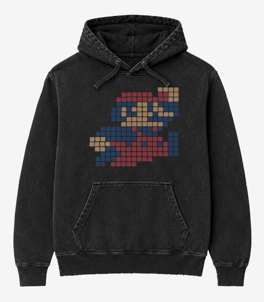 Poleron Canguro Acid Wash Negro de 8 Bits