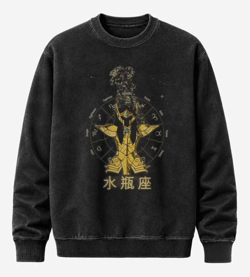 Poleron Polo Acid Wash Acuario Saint Seiya