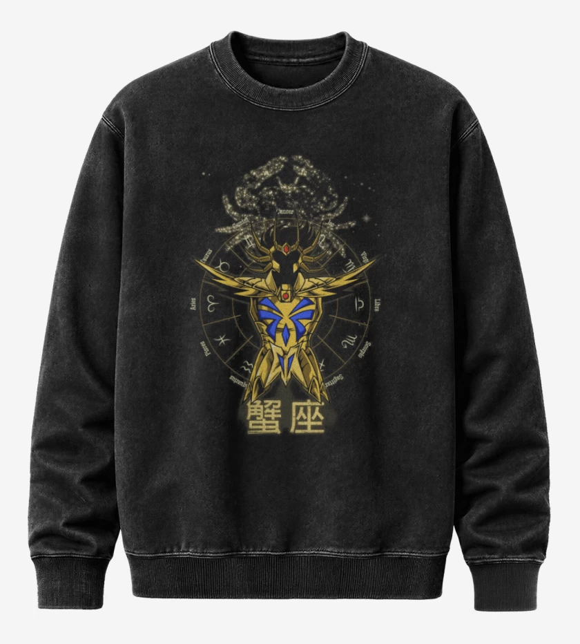Poleron Polo Acid Wash Negro de Cancer Saint Seiya