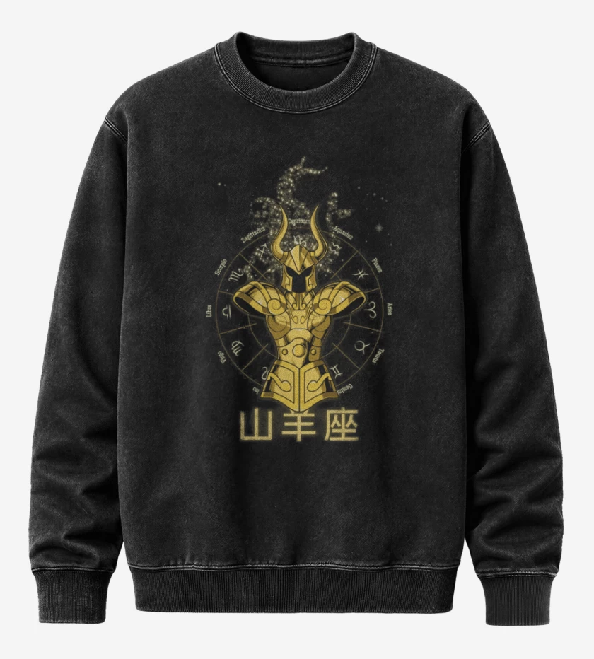 Poleron Polo Acid Wash Negro de Capricornio Saint Seiya