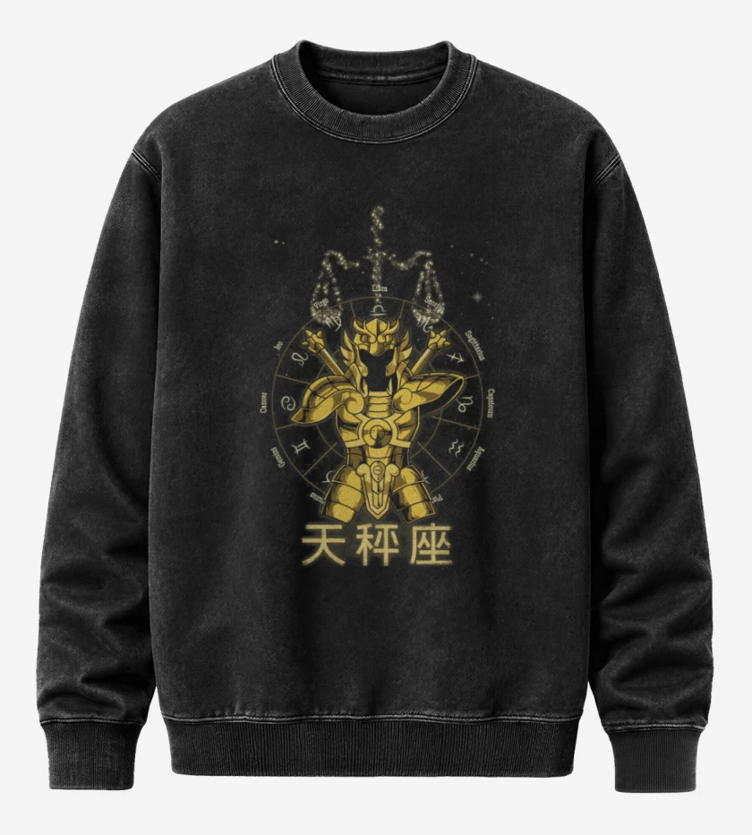 Poleron Polo Acid Wash Negro de Libra Saint Seiya