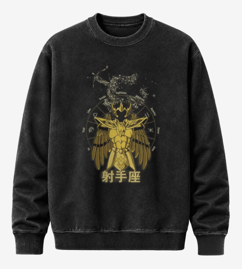 Poleron Polo Acid Wash Negro de Sagitario Saint Seiya
