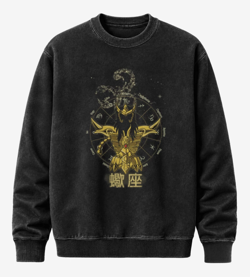 Poleron Polo Acid Wash Negro de Escorpion Saint Seiya