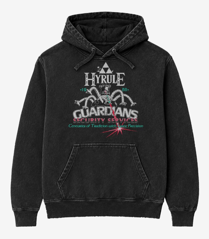 Poleron Canguro Acid Wash Negro de Hyrule Guardians