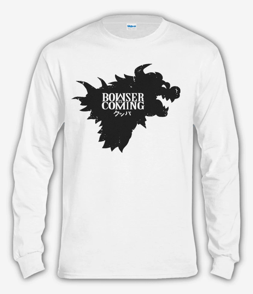Polera manga larga Blanco de Bowser Is Coming