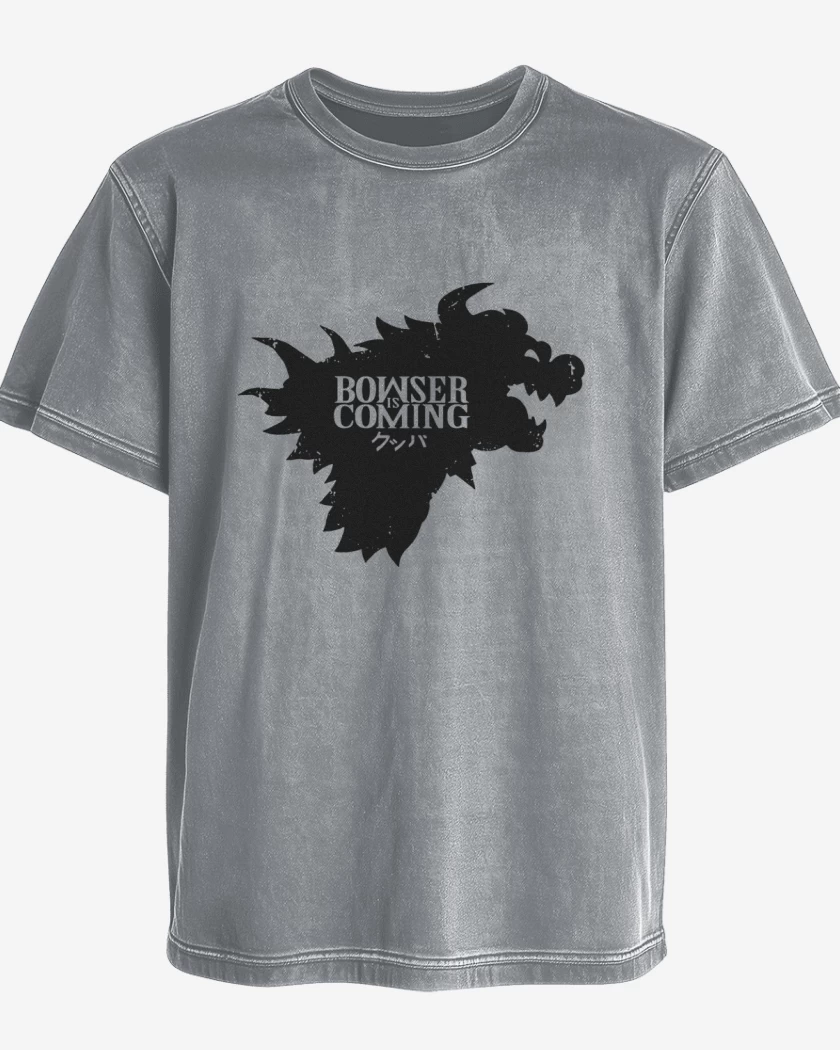 Polera desgastada Gris Melange de Bowser Is Coming