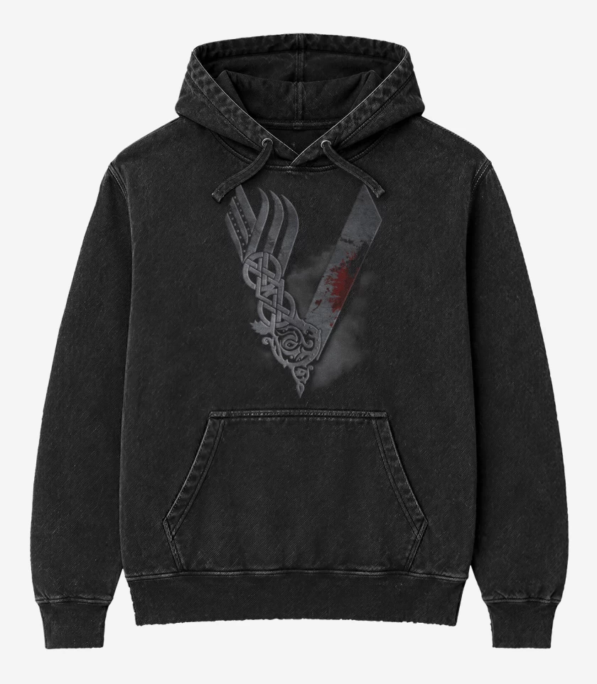 Poleron Canguro Acid Wash Negro de Vikings