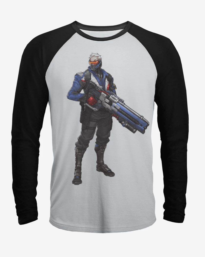 Polera Raglan Blanco / Negro de Soldier 76 full color