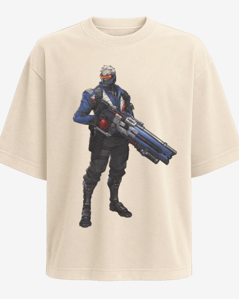 Polera Oversize Beige de Soldier 76 full color
