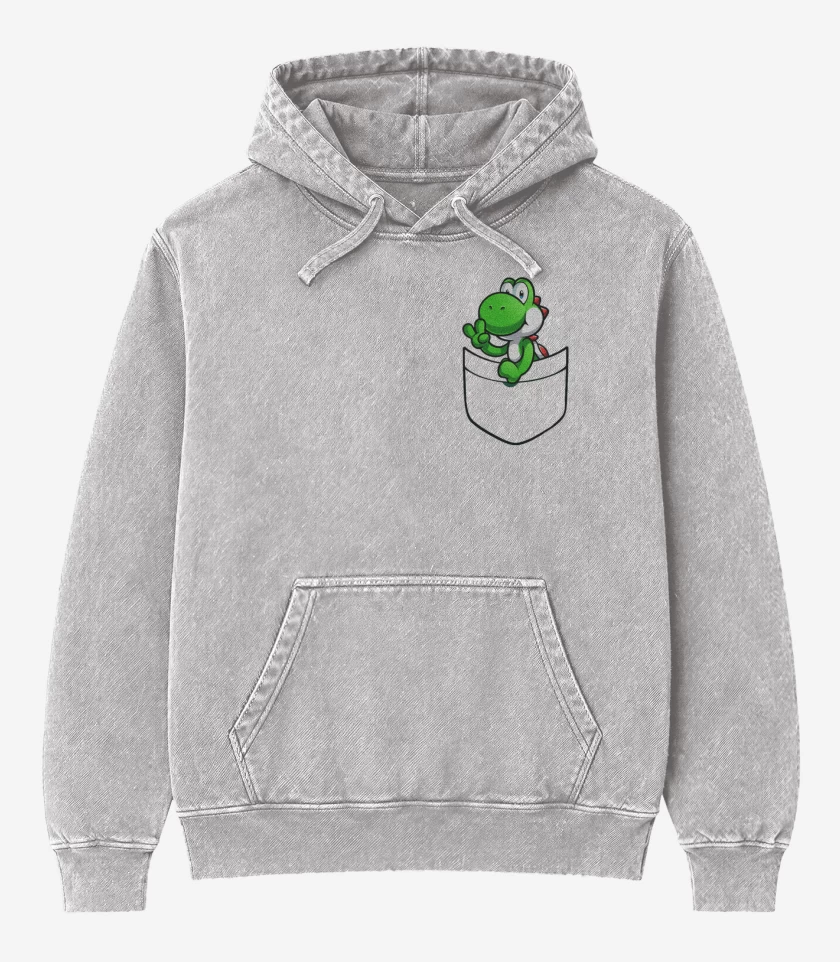 Poleron Canguro Acid Wash Gris Melange de Yoshi de bolsillo