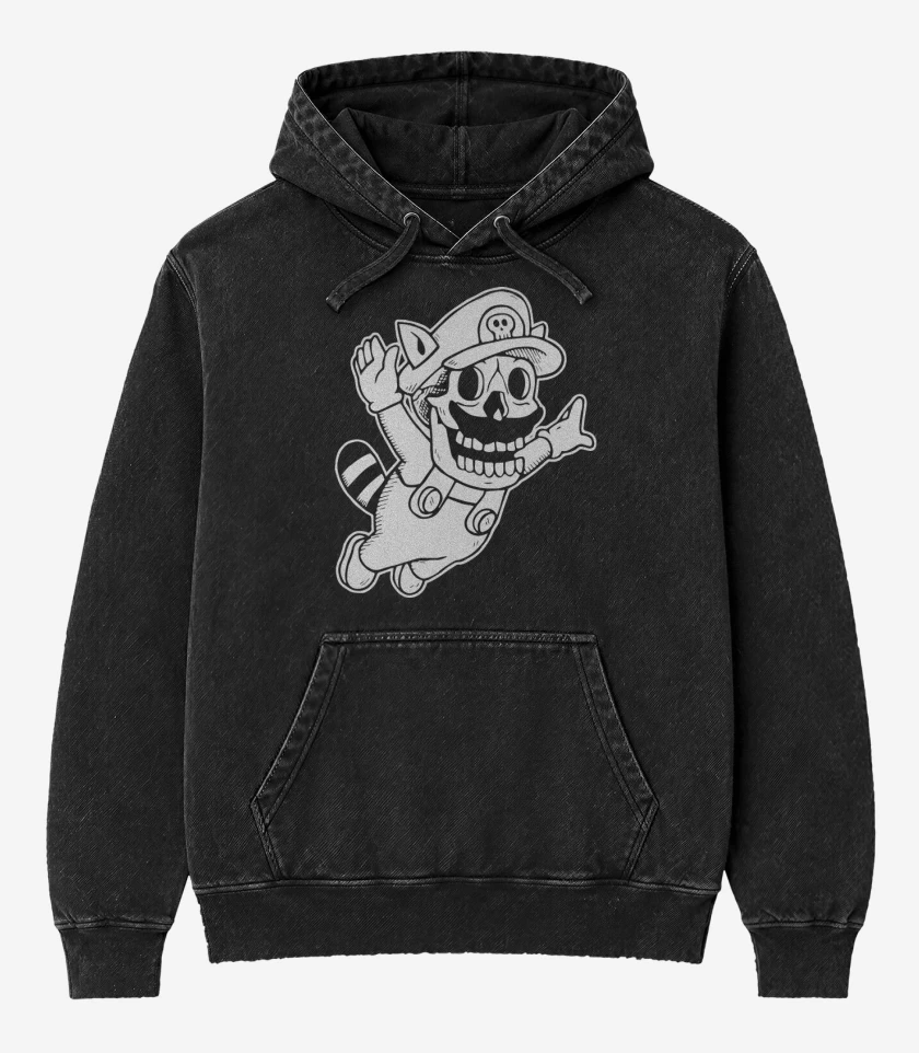 Poleron Canguro Acid Wash Negro de Skull Bros