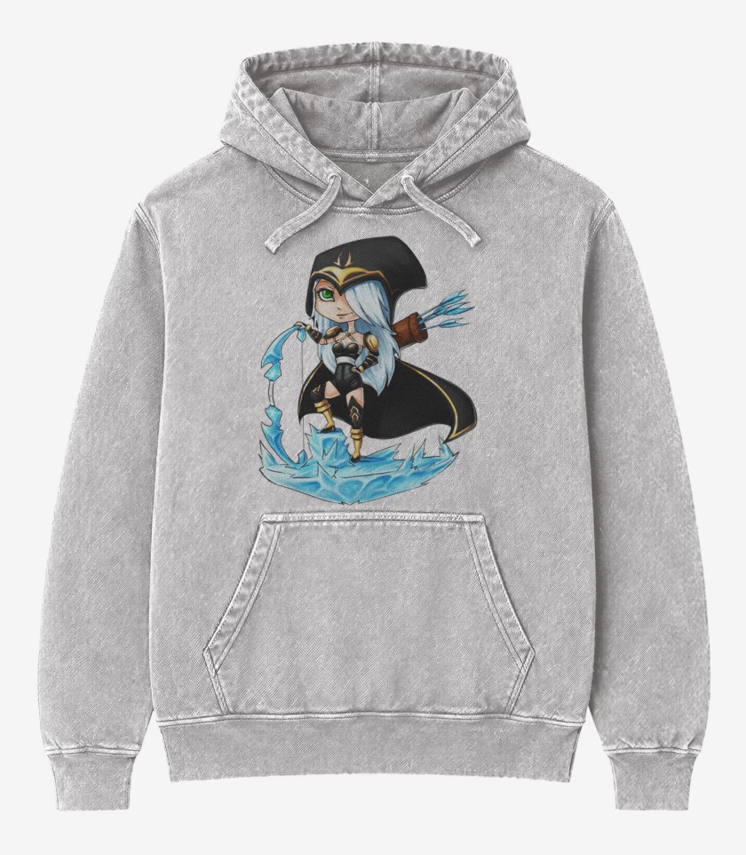 Poleron Canguro Acid Wash Gris Melange de Ashe