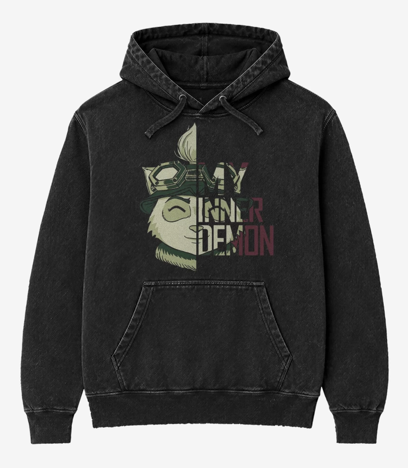 Poleron Canguro Acid Wash Negro de Teemo