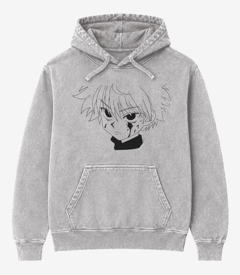 Poleron Canguro Acid Wash Gris Melange de Killua