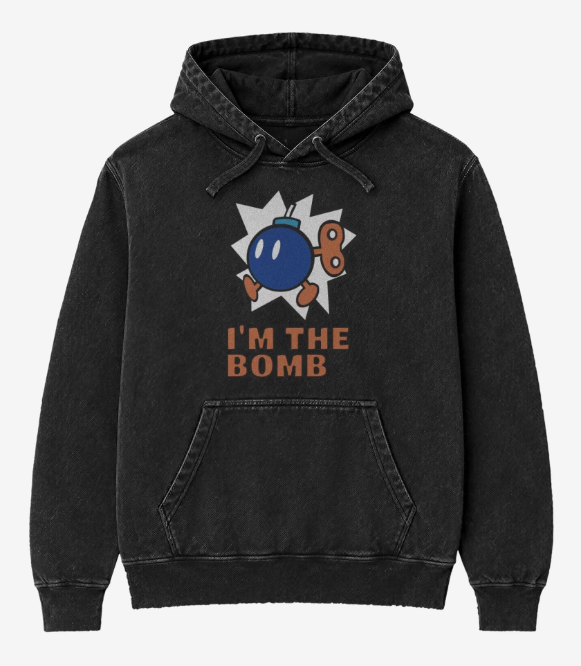 Poleron Canguro Acid Wash Negro de Im The Bomb