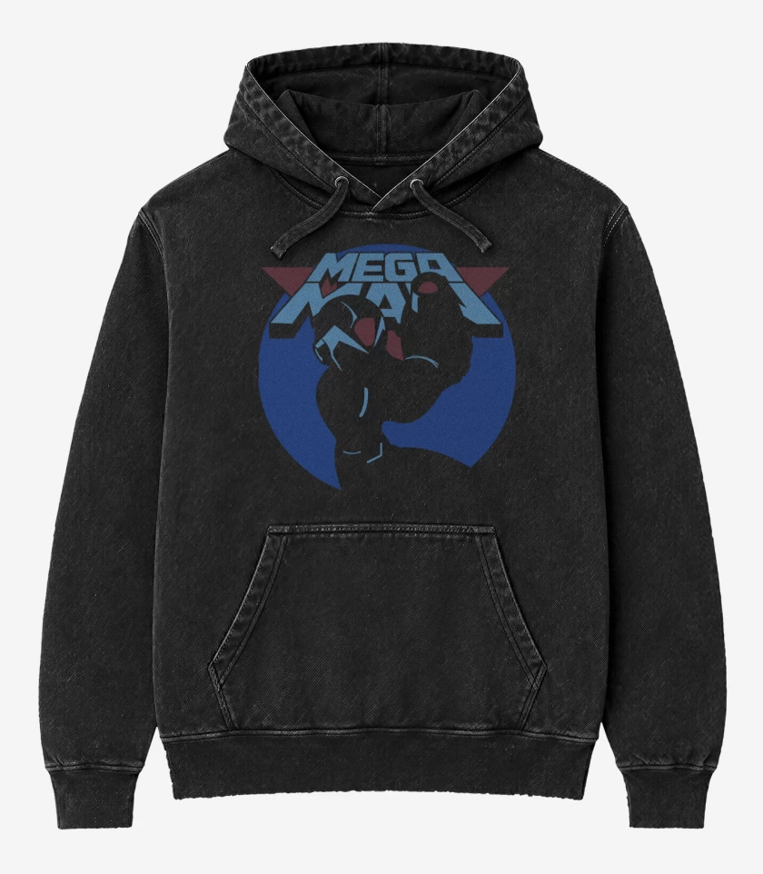 Poleron Canguro Acid Wash Negro de Megaman - X