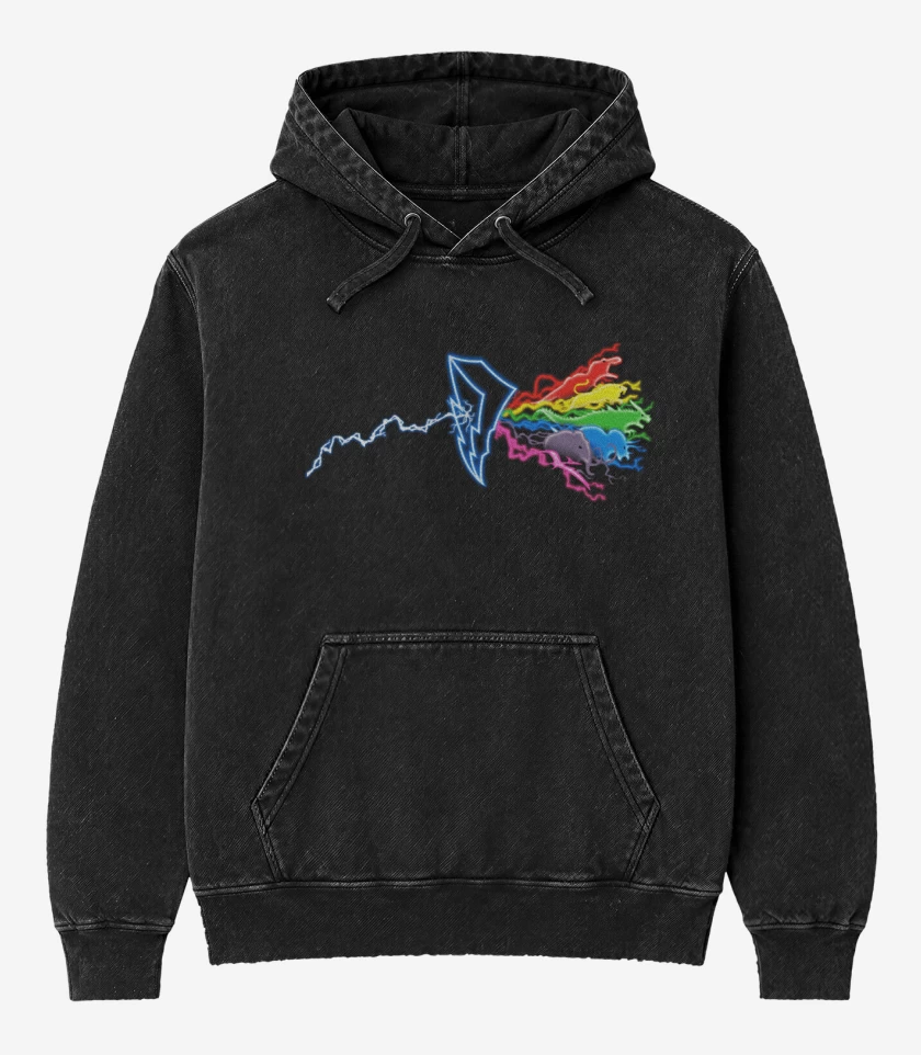 Poleron Canguro Acid Wash Negro de Power Rangers Logo