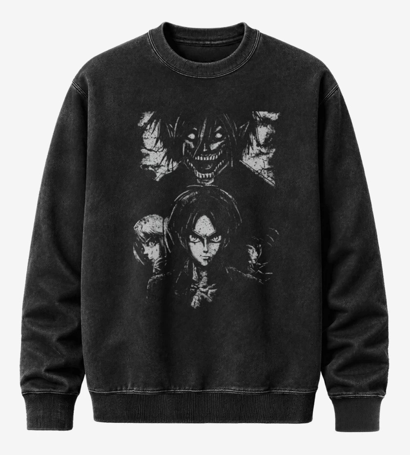 Poleron Polo Acid Wash Negro de shingeki 3