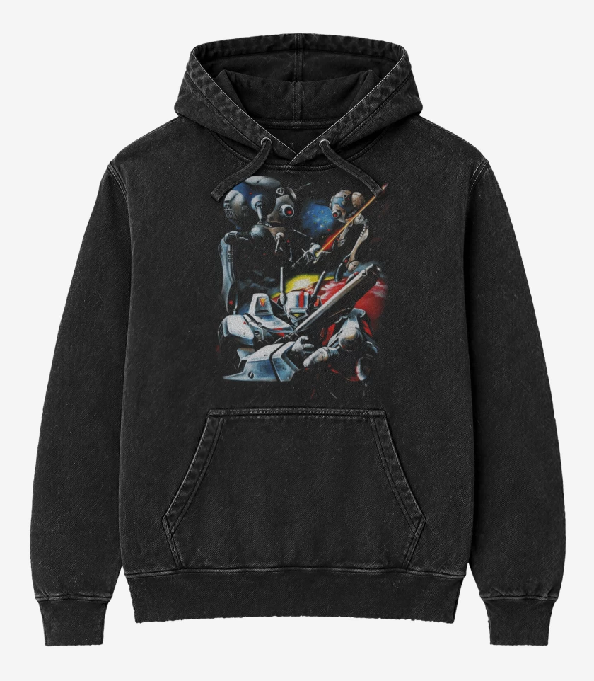 Poleron Canguro Acid Wash Negro de Robotech boni