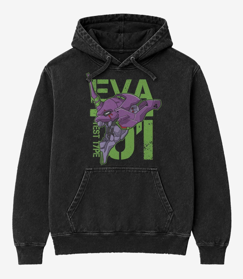 Poleron Canguro Acid Wash Negro de Eva
