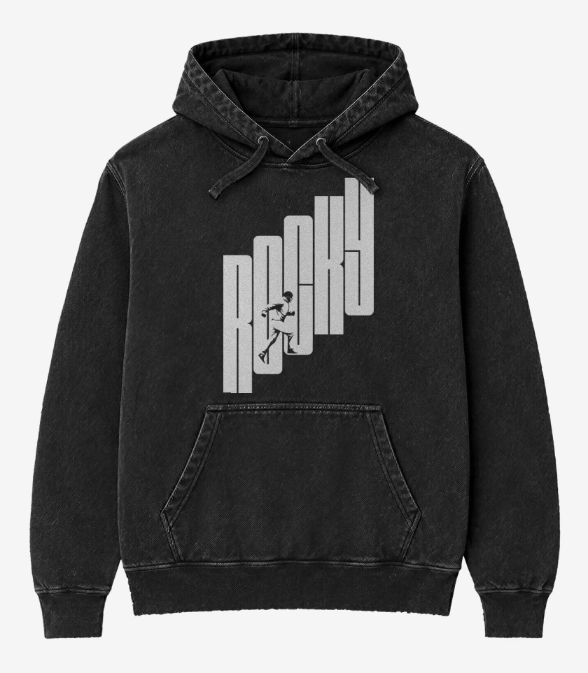 Poleron Canguro Acid Wash Negro de Rocky Escalera