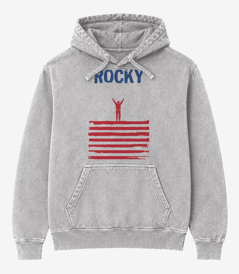 Poleron Canguro Acid Wash Gris Melange de Rocky Bandera