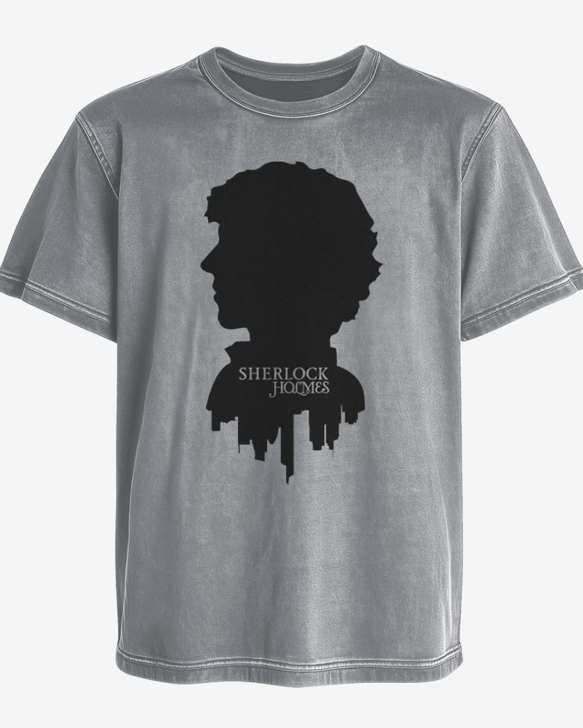Polera desgastada Gris Melange de Sherlock Holmes Face