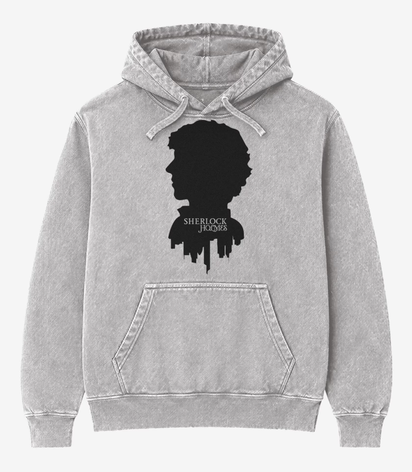 Poleron Canguro Acid Wash Gris Melange de Sherlock Holmes Face