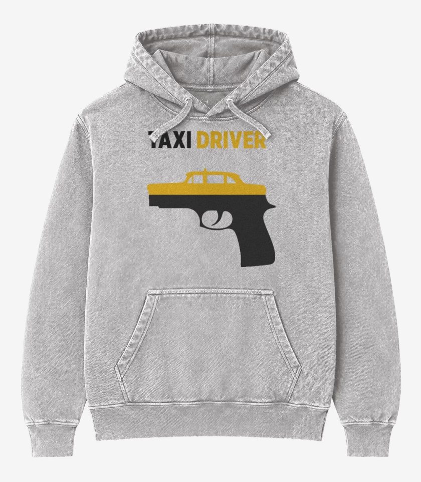 Poleron Canguro Acid Wash Gris Melange de Taxi Driver Pistola