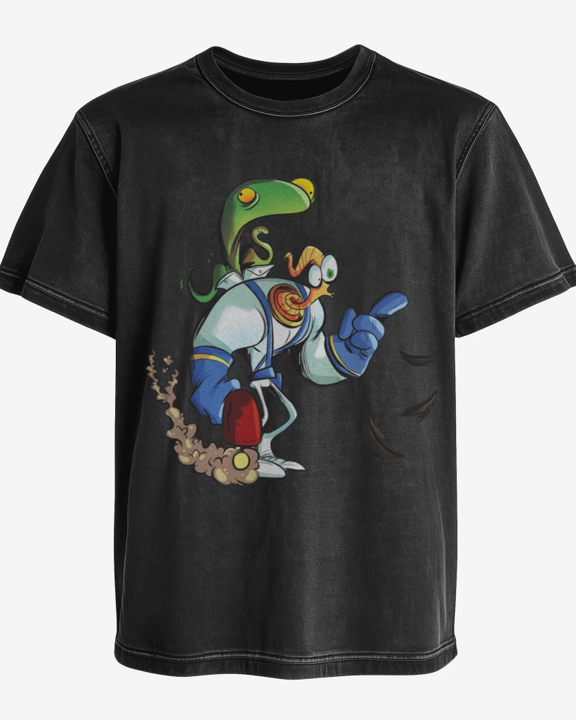 Polera desgastada Negro de earthworm jim