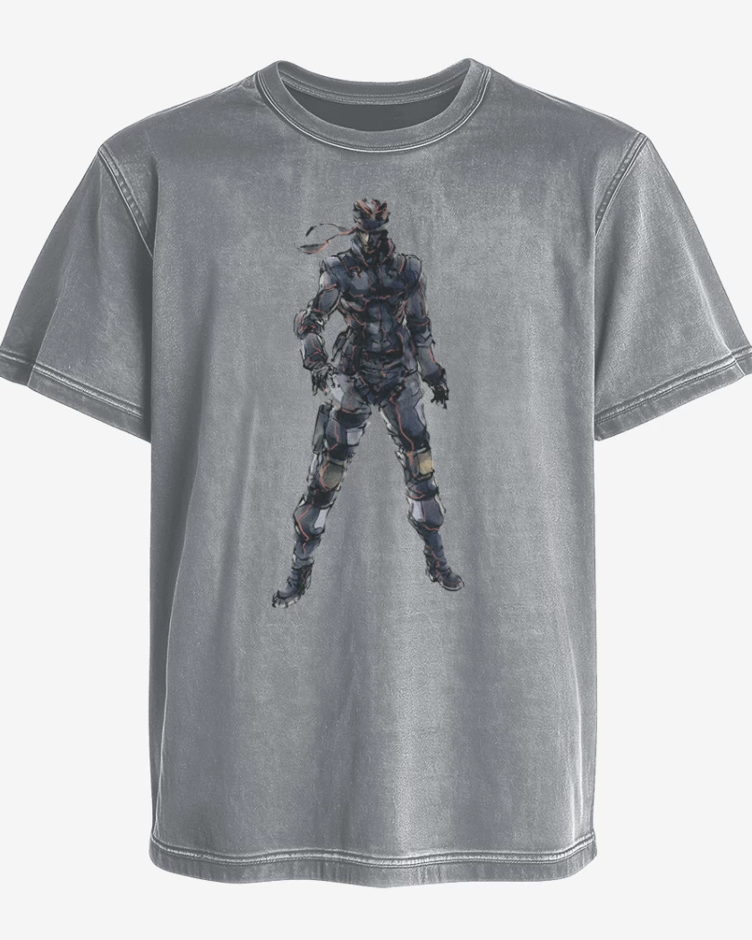 Polera desgastada Gris Melange de Solid Snake