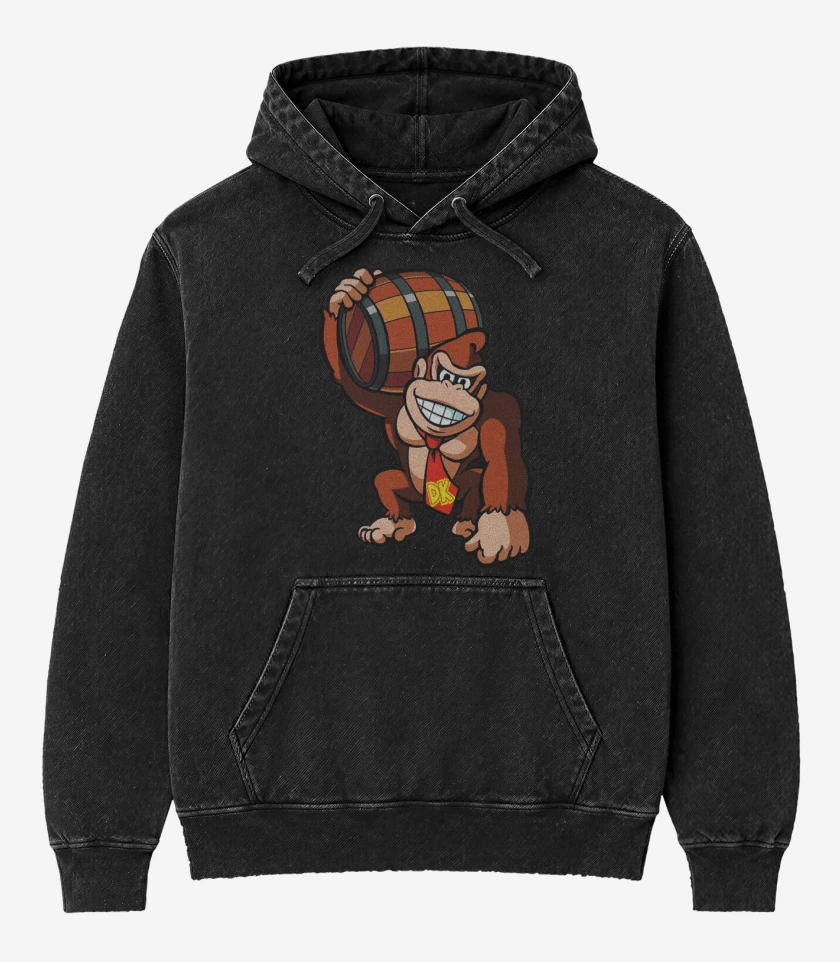 Poleron Canguro Acid Wash Negro de Donkey Kong