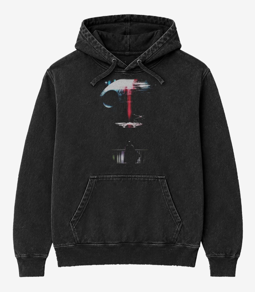 Poleron Canguro Acid Wash Negro de Estrella de la muerte