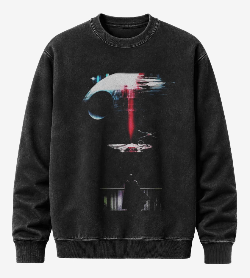 Poleron Polo Acid Wash Negro de Estrella de la muerte