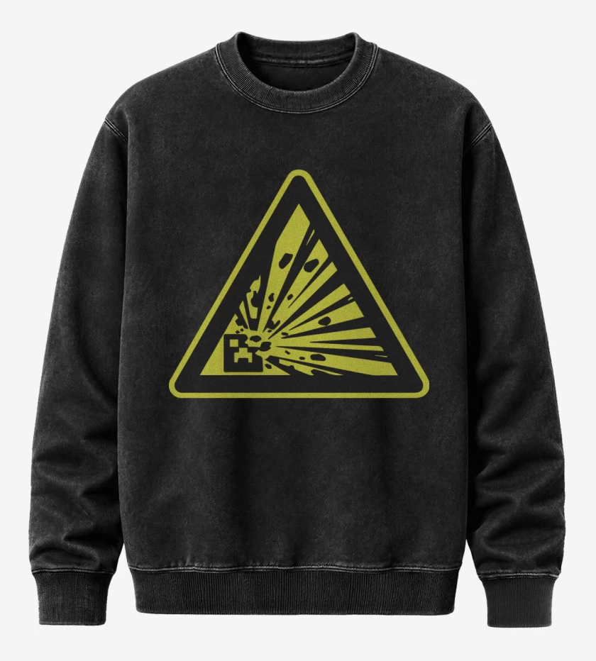 Poleron Polo Acid Wash Negro de Minecraft - Creeper explosive