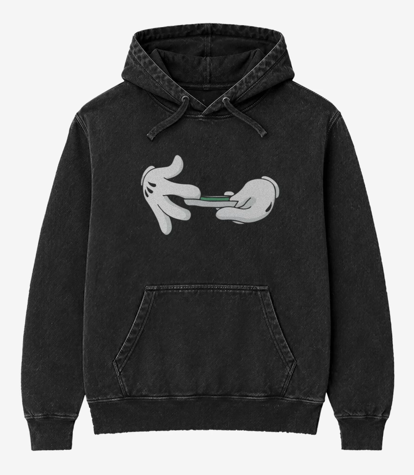 Poleron Canguro Acid Wash Negro de Mickey Hands - 1