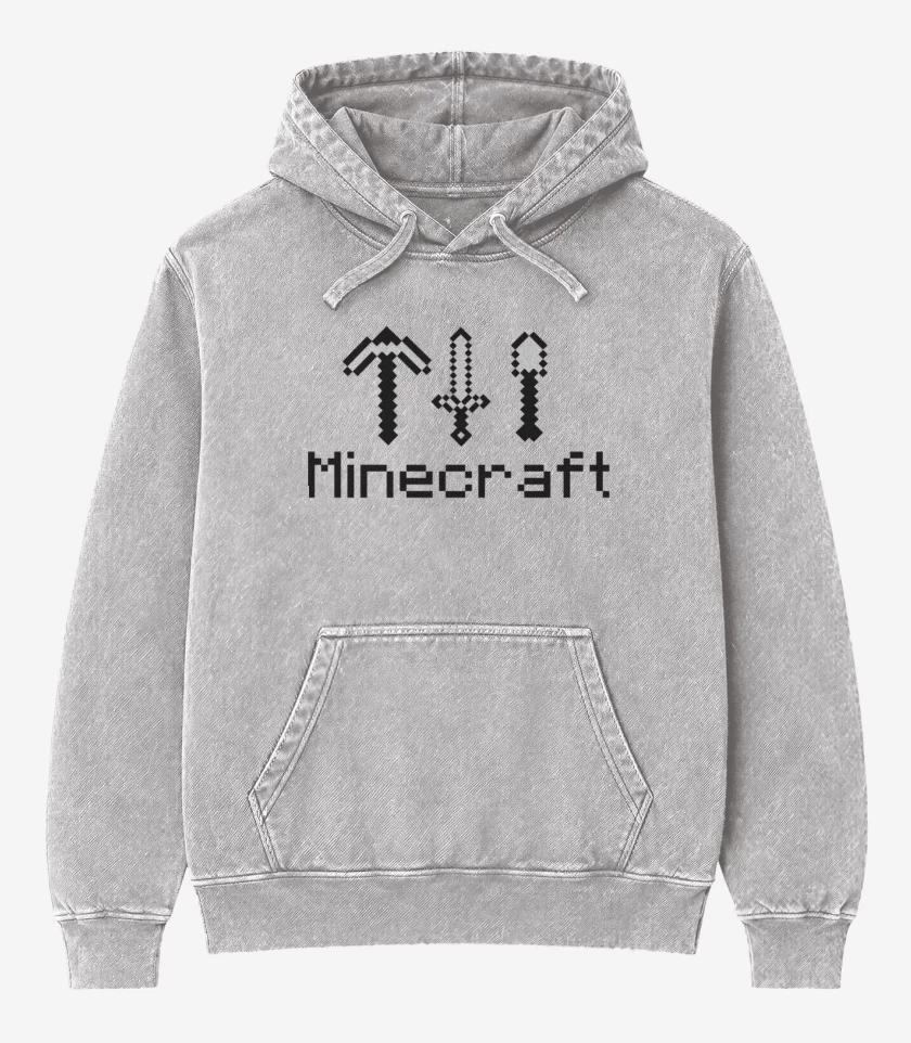 Poleron Canguro Acid Wash Gris Melange de Minecraft - Items