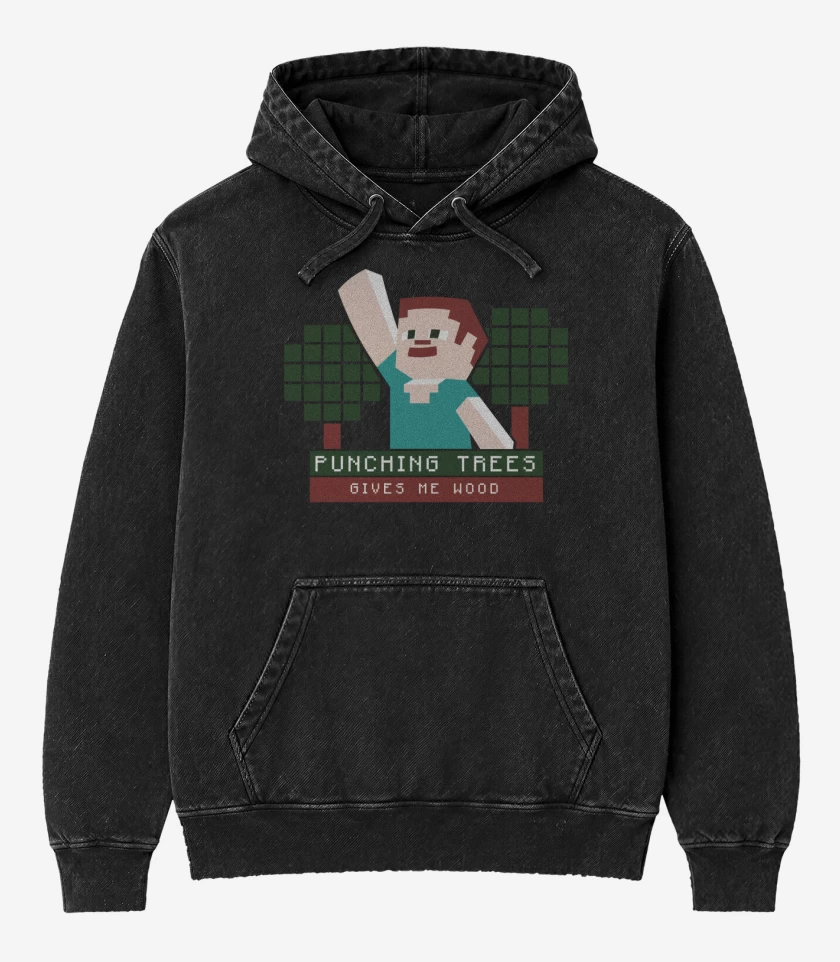Poleron Canguro Acid Wash Negro de Minecraft - Punching Tress
