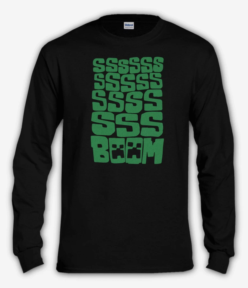 Polera manga larga Negro de Minecraft - SSSSS BOOM
