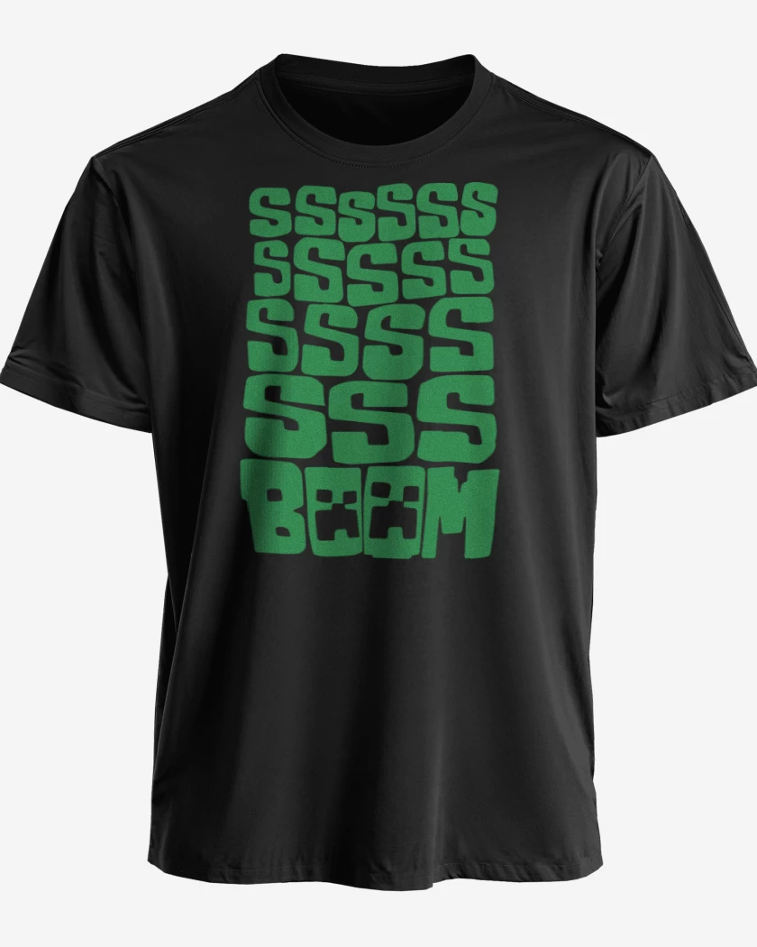 Polera premium Negro de Minecraft - SSSSS BOOM