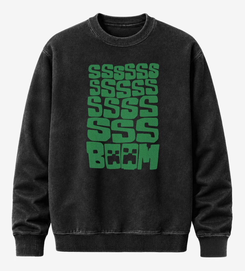 Poleron Polo Acid Wash Negro de Minecraft - SSSSS BOOM