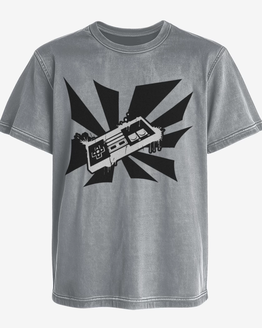 Polera desgastada Gris Melange de Nintendo Joystick