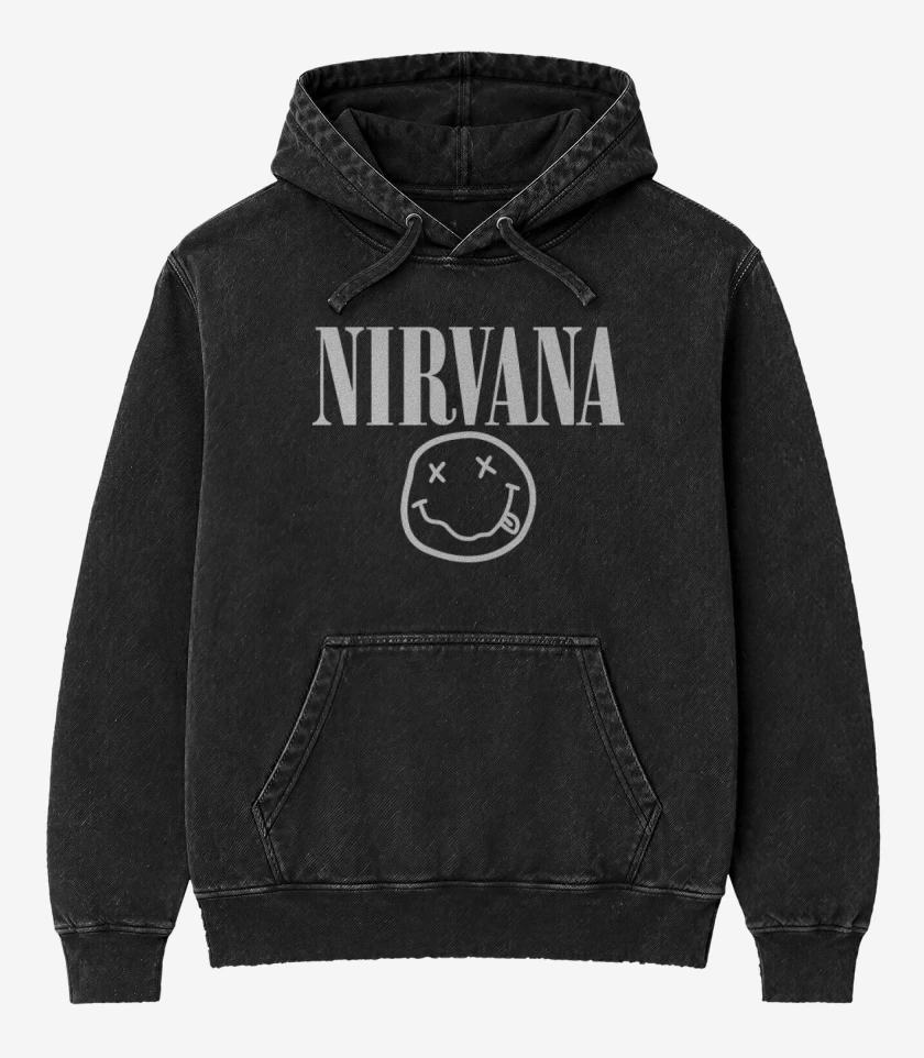 Poleron Canguro Acid Wash Negro de Nirvana - Smile