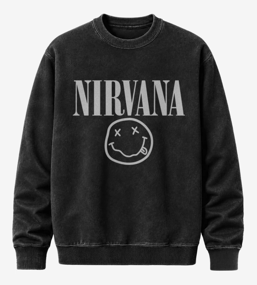 Poleron Polo Acid Wash Negro de Nirvana - Smile