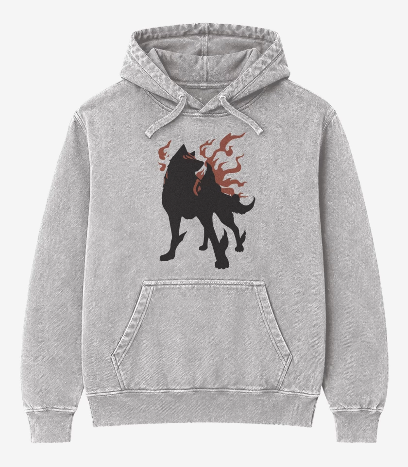 Poleron Canguro Acid Wash Gris Melange de Okami - Amaterasu