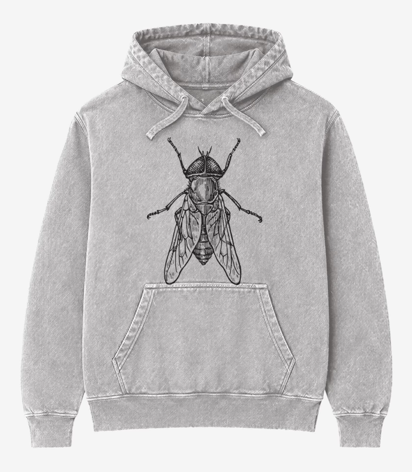 Poleron Canguro Acid Wash Gris Melange de mosca