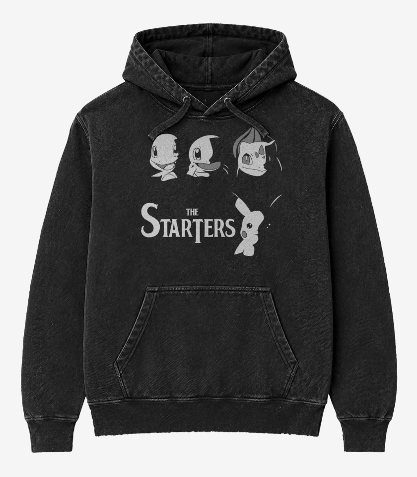 Poleron Canguro Acid Wash Negro de Pokemon - The Starters