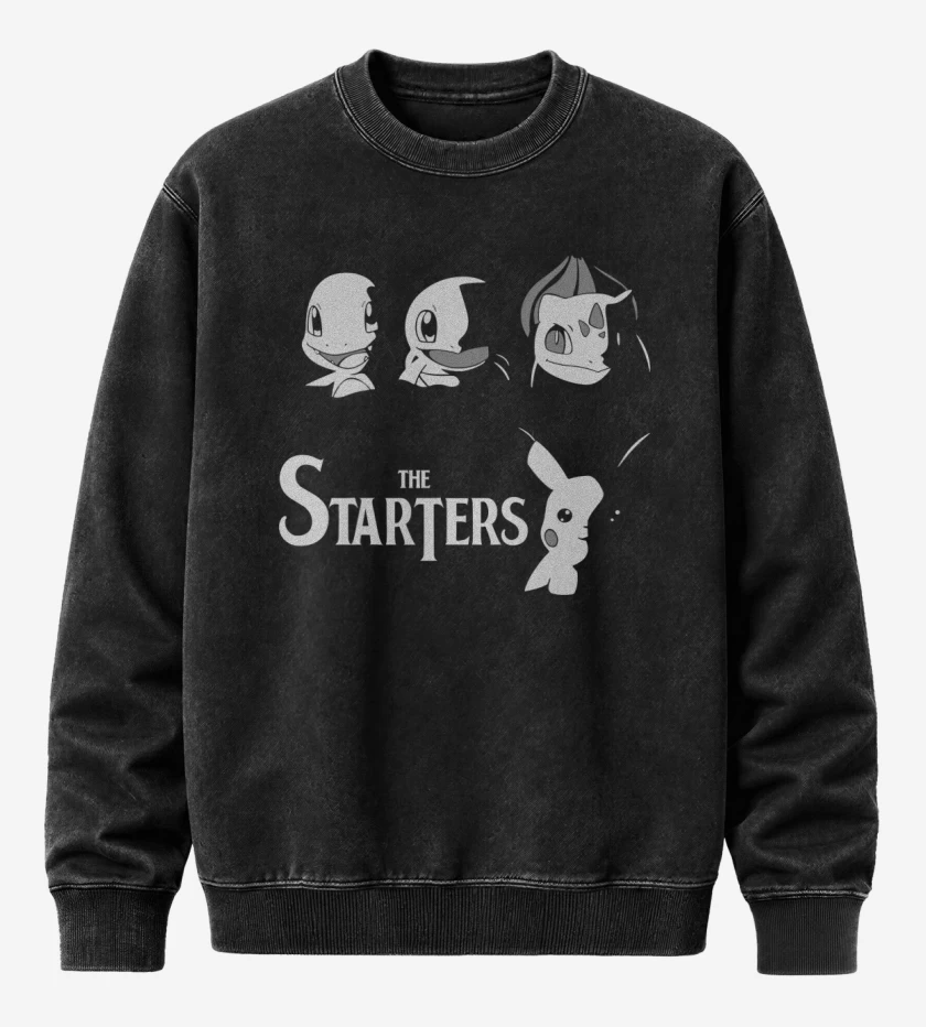 Poleron Polo Acid Wash Negro de Pokemon - The Starters