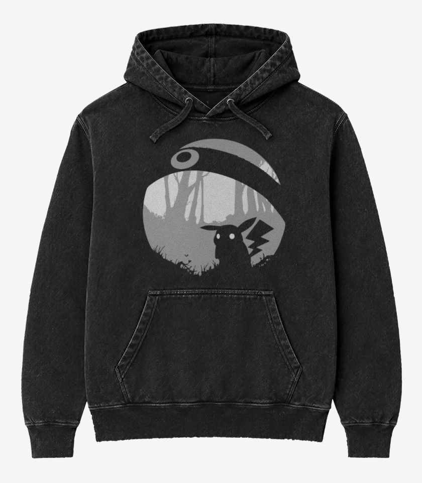 Poleron Canguro Acid Wash Negro de Pokemon - Pikachu Limbo
